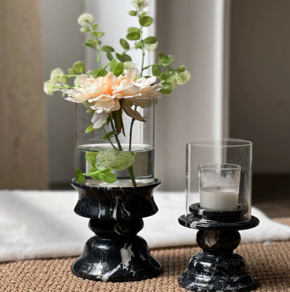 Marble Glass Vase Candle Holder - Decorative Accent for Living Room or Dining Table