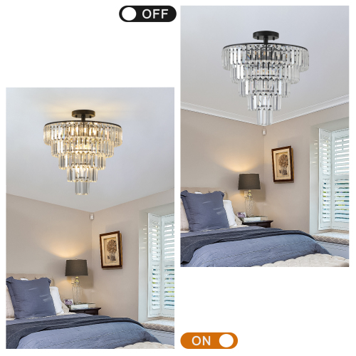 Large Black Crystal Chandelier - Modern Luxury Pendant Light for Dining & Living Rooms