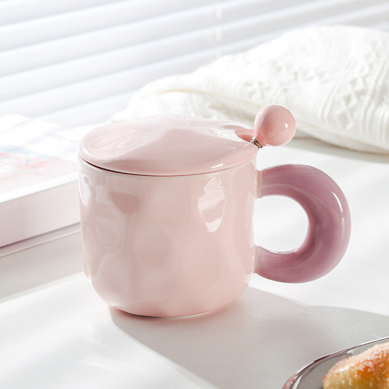 Cute Cartoon Ceramic Mug with Lid and Spoon - Multiple Colors & 500ml