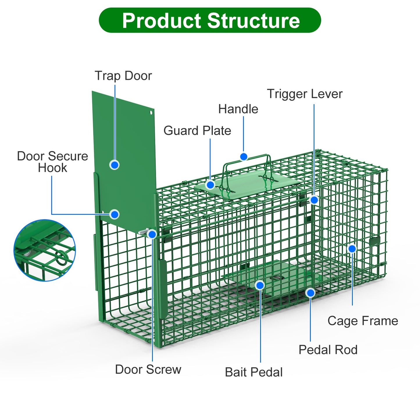 Humane Live Animal Cage Trap - Galvanized Iron, Multiple Sizes