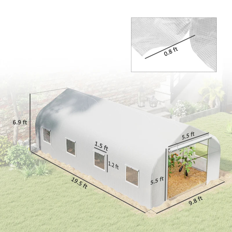 Large Walk-In Tunnel Greenhouse with Roll-Up Door - White Garden Shelter