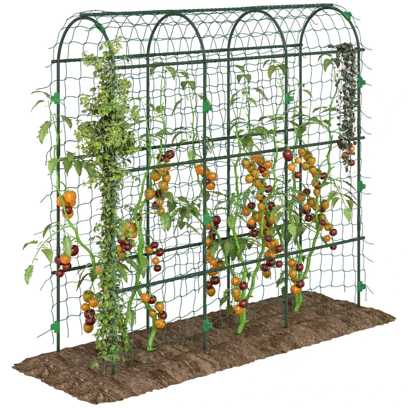 Metal Garden Trellis with Climbing Net, Arch A-Frame for Outdoor Plants, Green