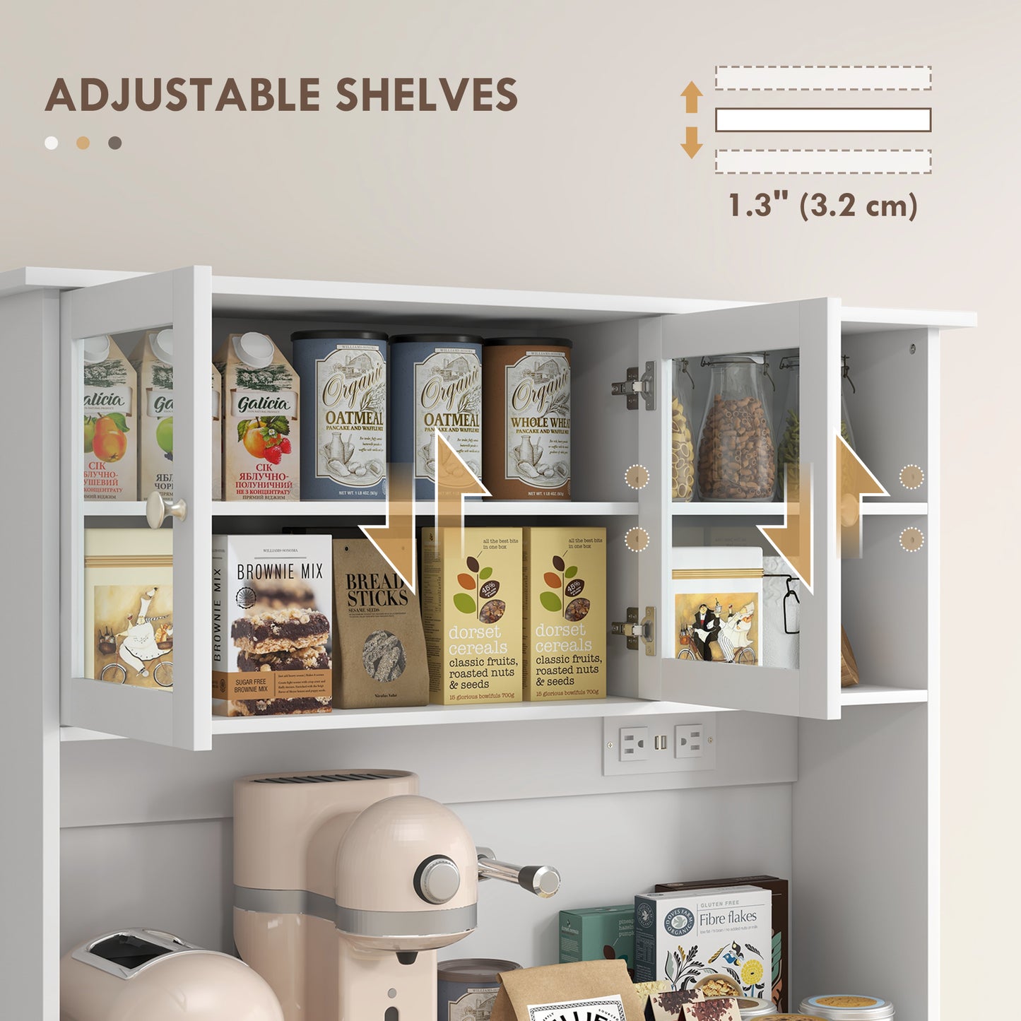 Kitchen Pantry Cabinet with Charging Station & Tilt-Out Cabinets