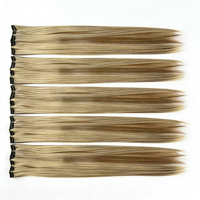 Clip-In Synthetic Hairpiece - Cool Brown with Blonde Highlights, HH008