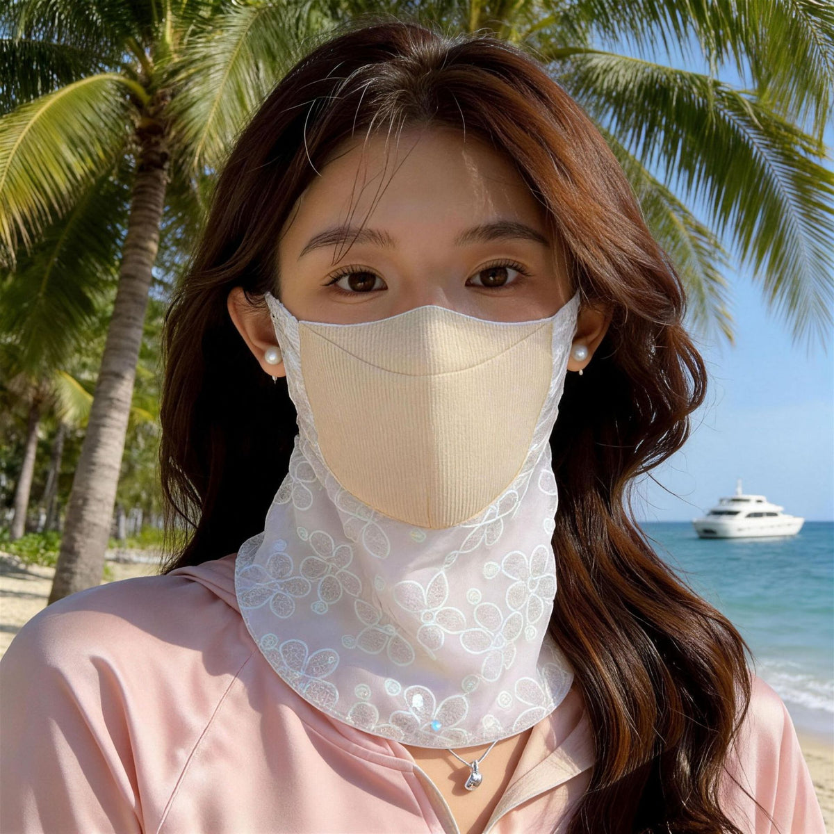 Women's Sun-Protective Face Mask – Sequin Lace UV Shield