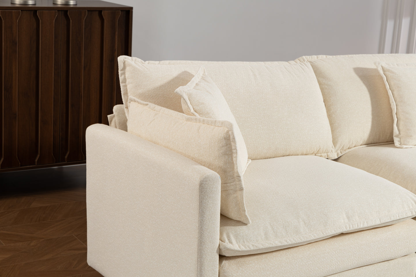 Modern 3-Seat Sectional Sofa with Ottoman - Antique White