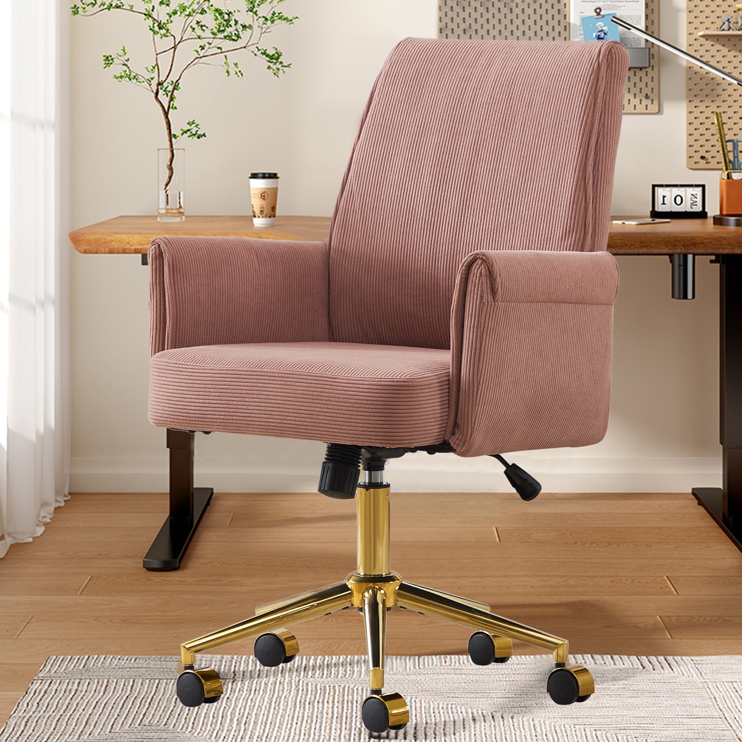 Ergonomic Mid-Back Office Chair - Light Pink Striped Fabric