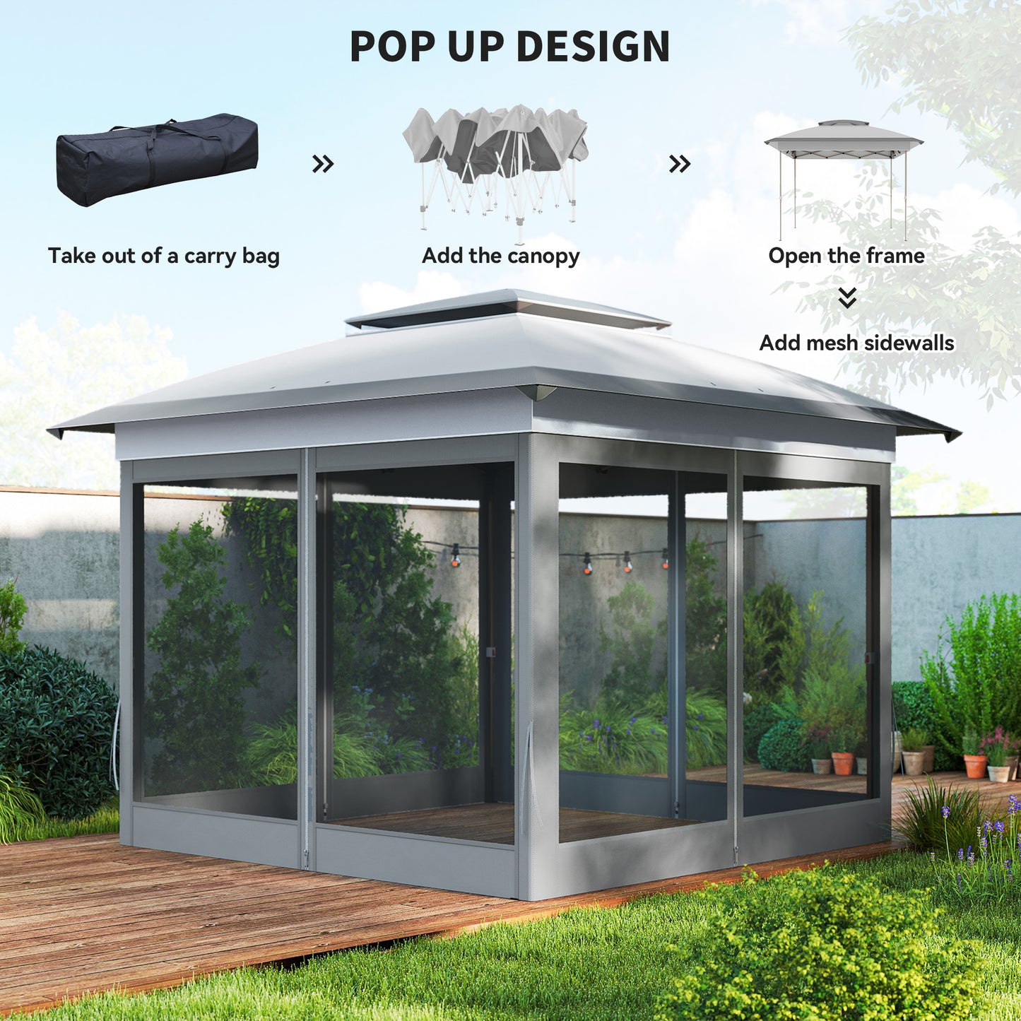 12x12 Pop Up Canopy Tent with Netting & Carry Bag - Gray