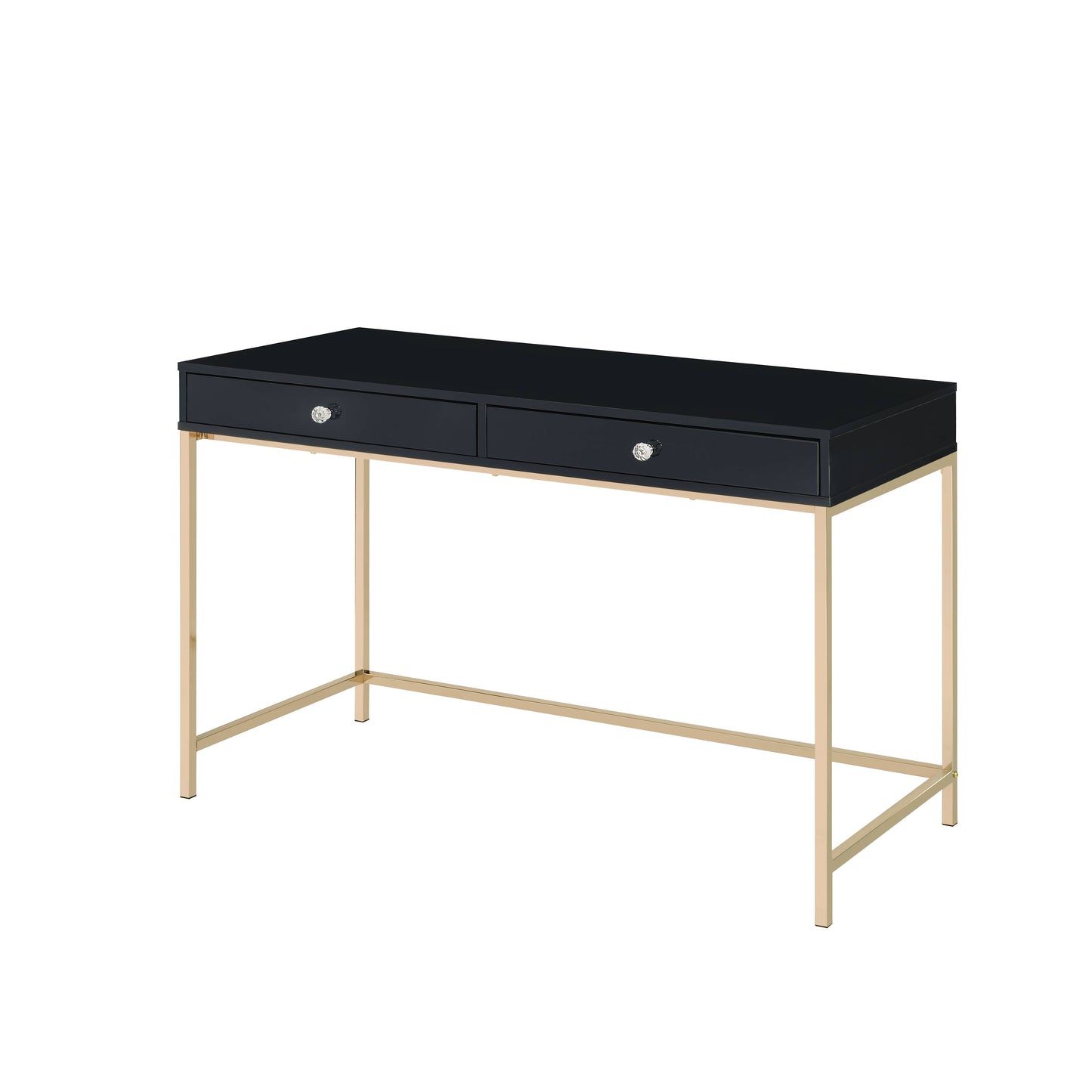 Black High Gloss & Gold Finish Writing Desk with 2 Drawers