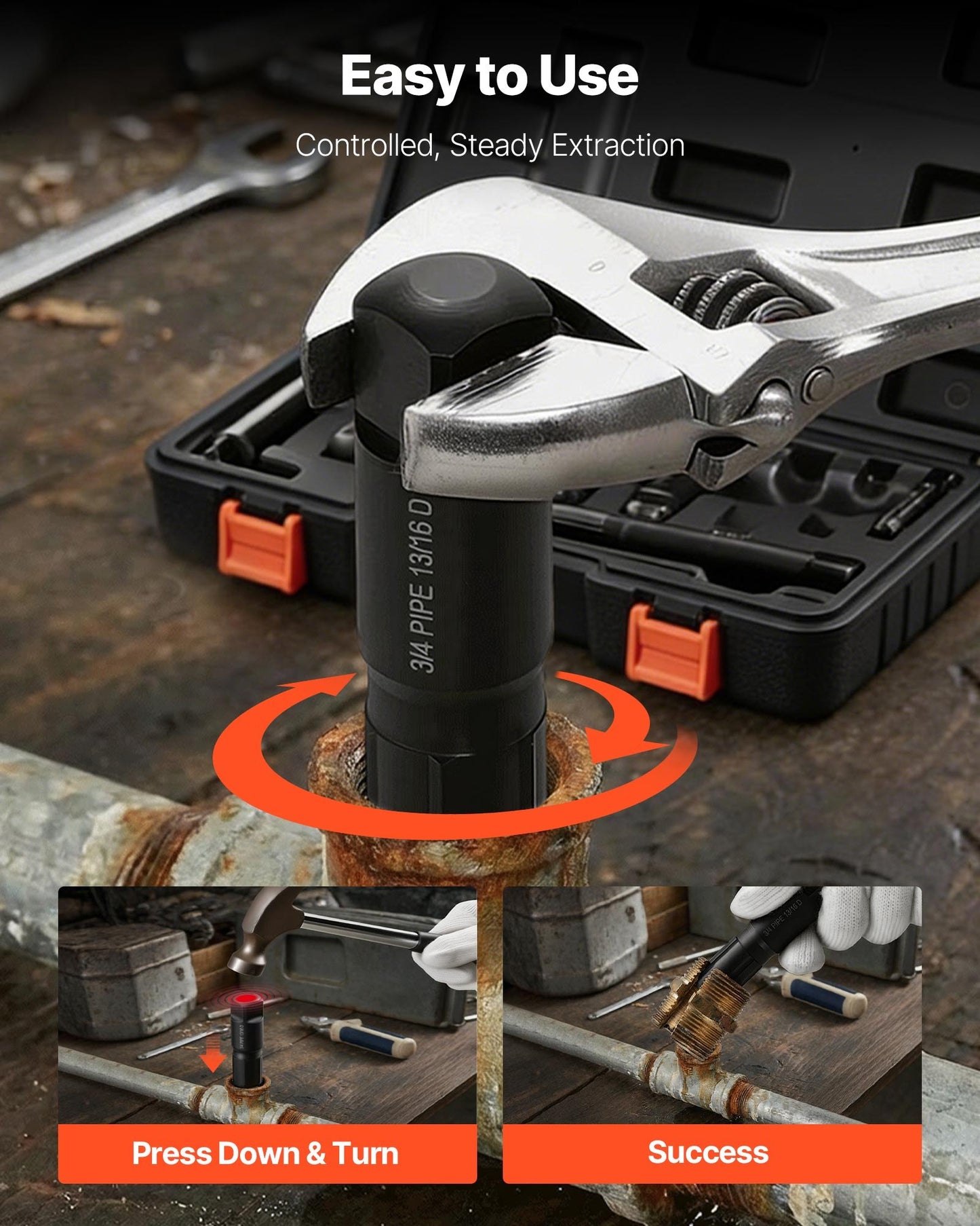 Heavy Duty Pipe Extractor Set - 9 Pieces Steel Plumbing Repair Tools with Storage Case