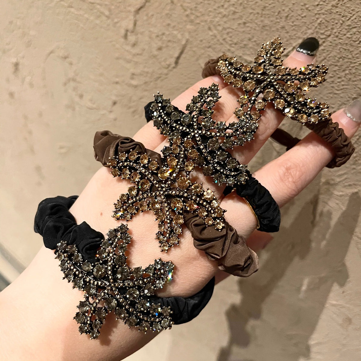 Starfish Rhinestone Hair Ring - Alloy