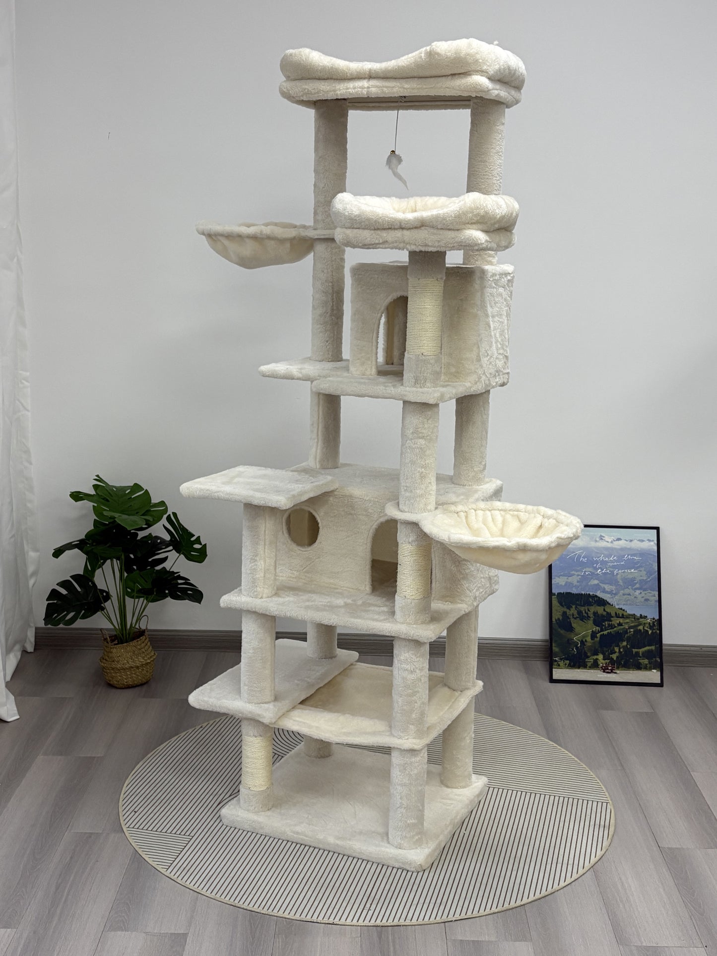 68in Multi-Level Cat Tree with Hammocks and Scratching Posts - Beige