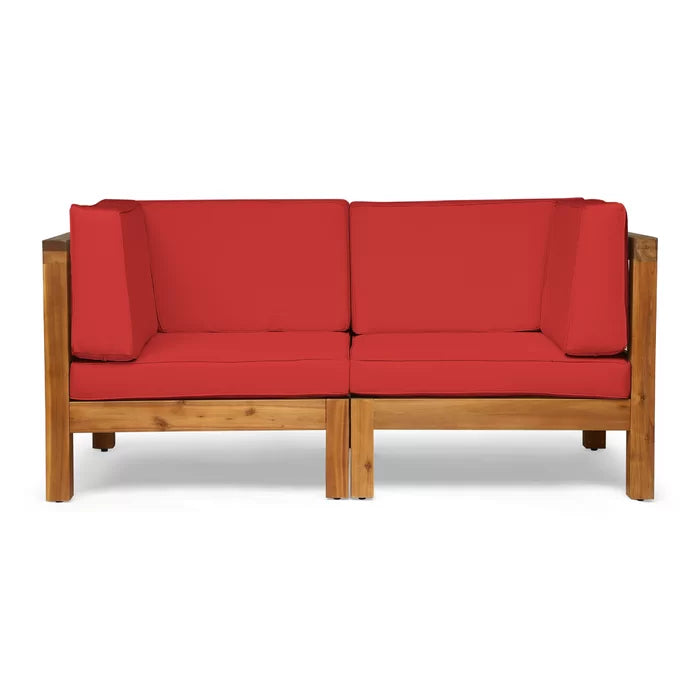 Acacia Wood X-Back Loveseat with Water-Resistant Cushions - Red