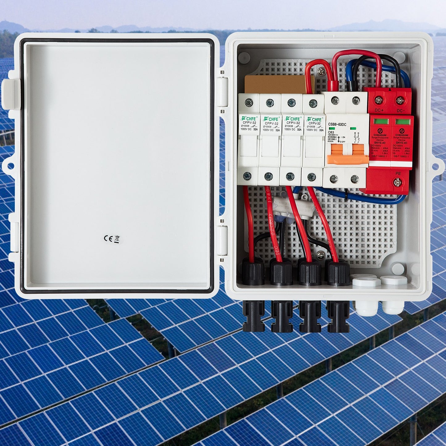 PV Combiner Box 4 String IP65 Waterproof Solar Panel Fuse Circuit Breaker Grey
