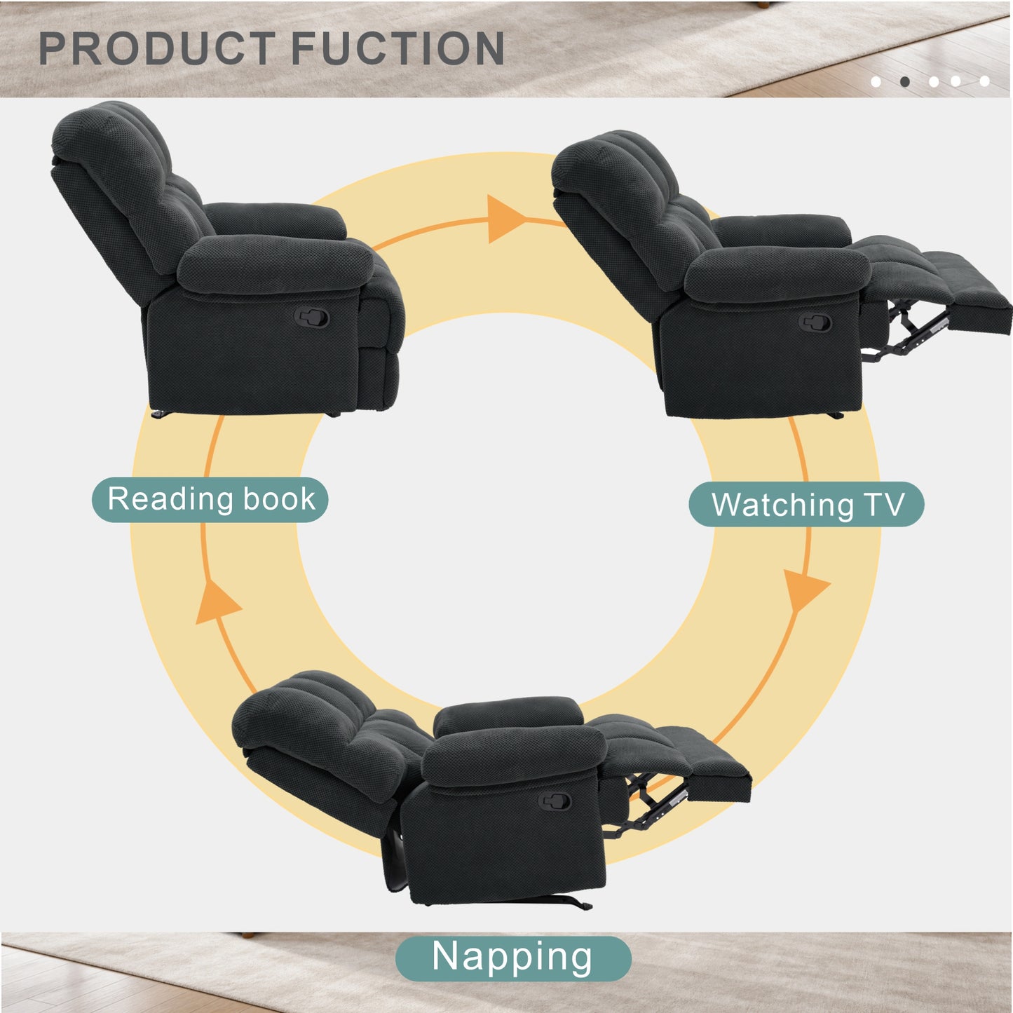 Modern Manual Rocker Recliner Chair - Dark Gray Upholstery