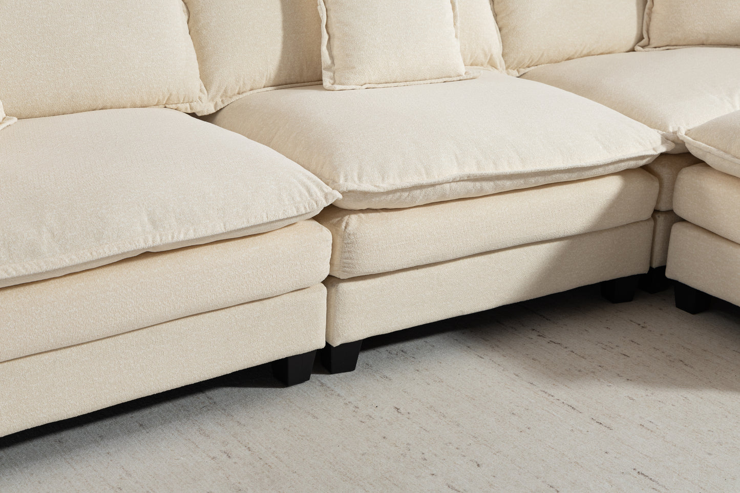 Modern 3-Seat Sectional Sofa with Ottoman - Antique White