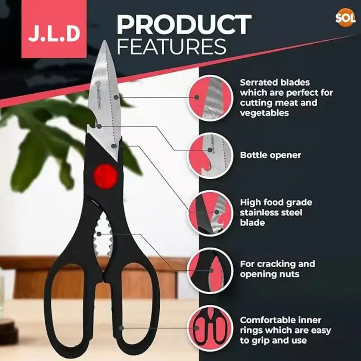 Multipurpose Kitchen Scissors with Bottle Opener - Black