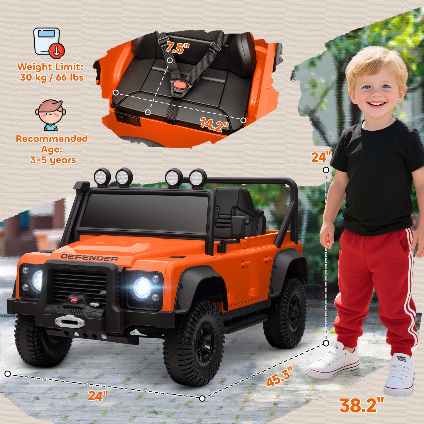 Electric Ride-On Car with Remote Control - Orange