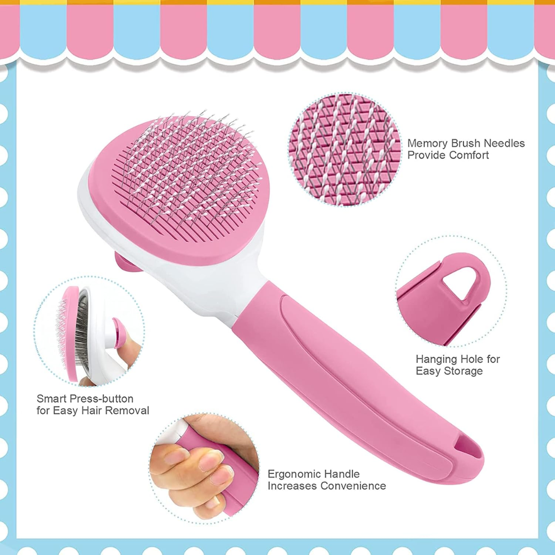 Pet Hair Remover & Grooming Brush for Cats & Dogs - Self-Cleaning Shedding Tool