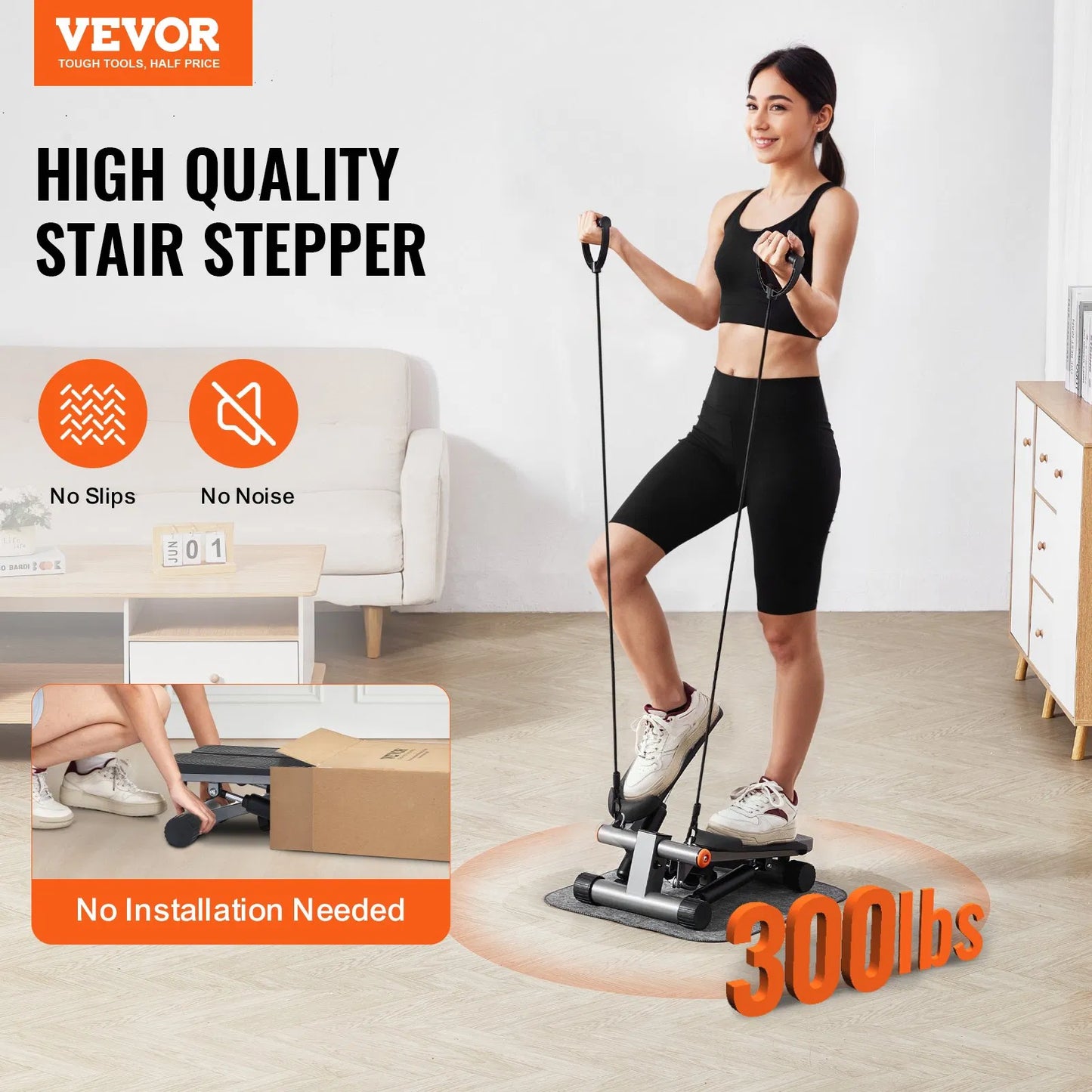 Mini Hydraulic Stepper with Resistance Bands for Home Exercise