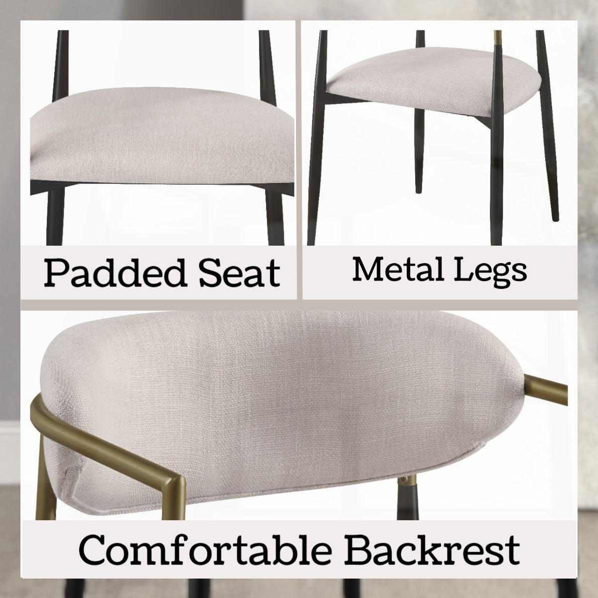 Beige Linen & Black Finish Side Chair Set of 2
