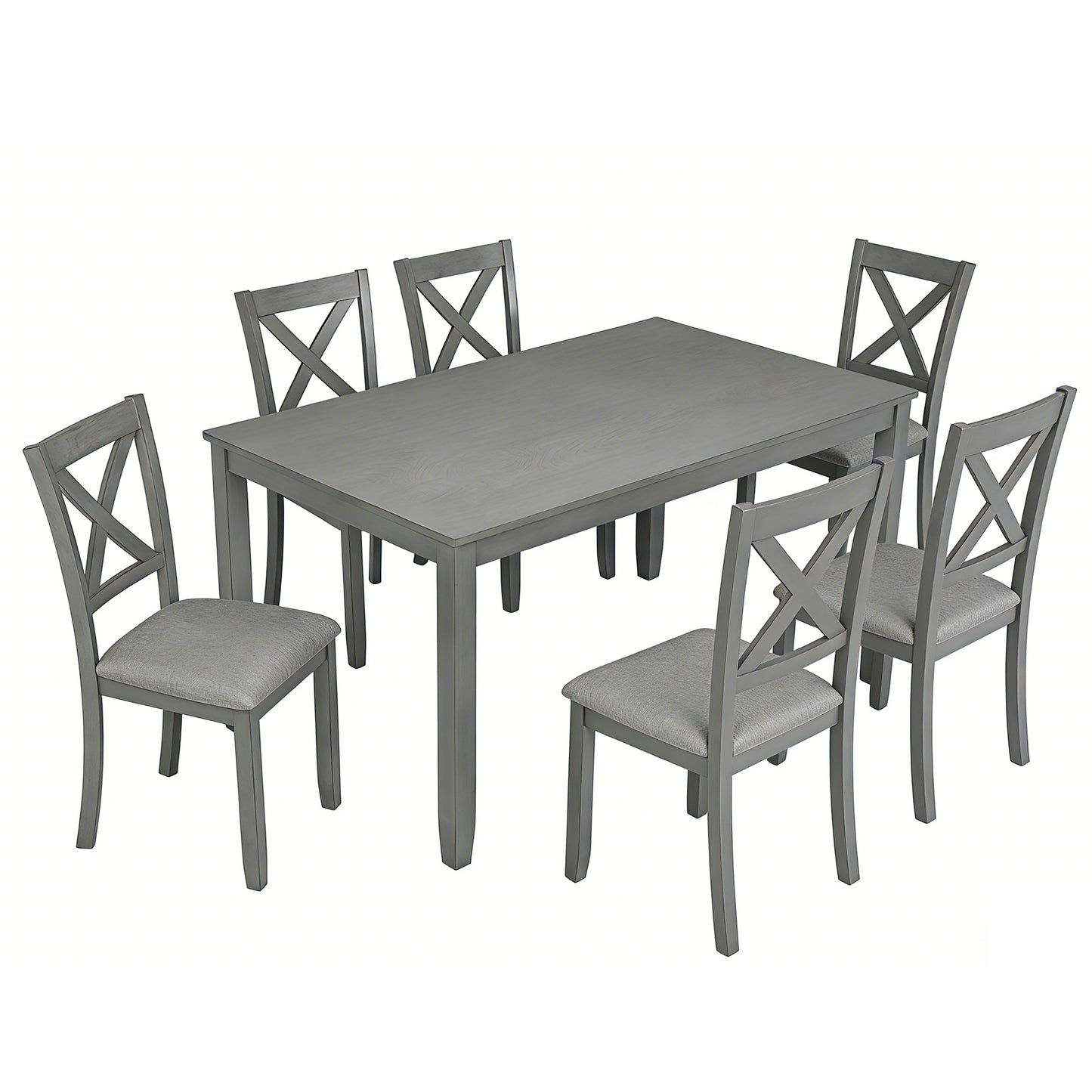 Modern 7-Piece Solid Wood Dining Table Set with 6 Chairs - Grey
