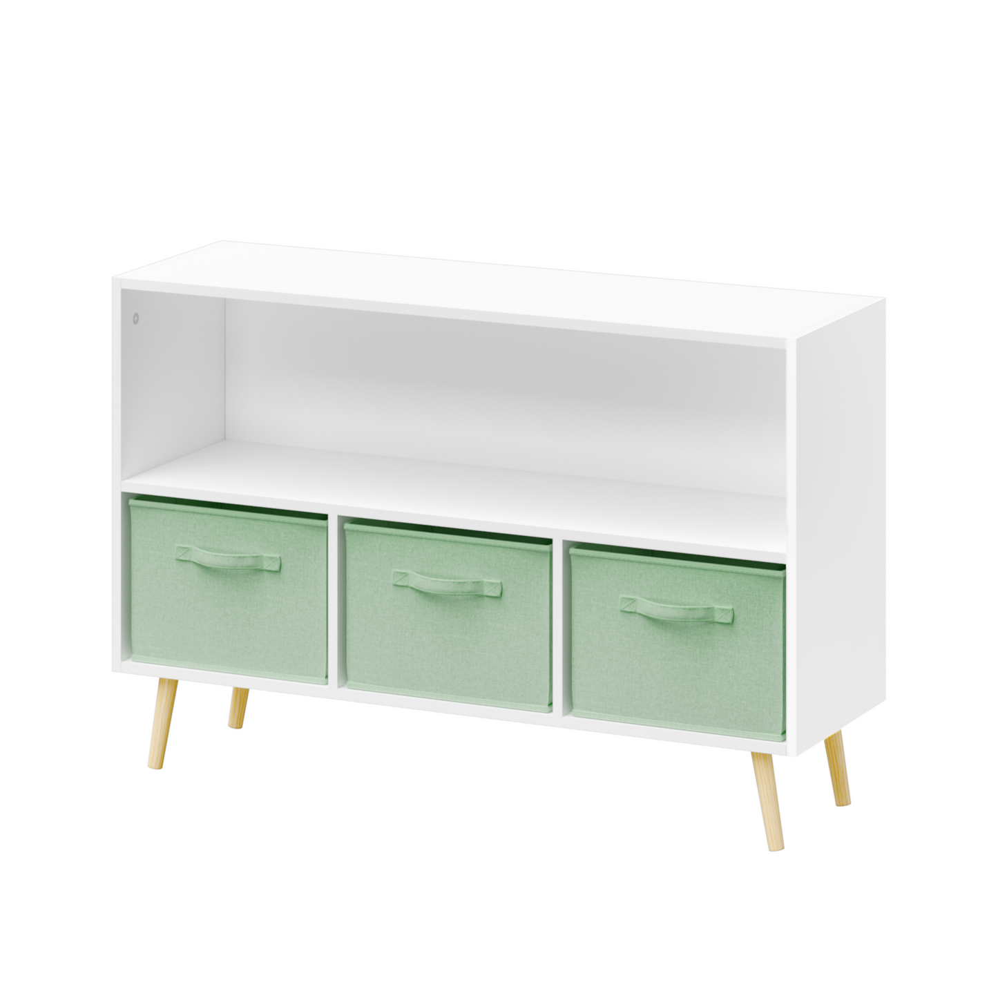 Kids Bookcase with Collapsible Fabric Drawers - White & Green