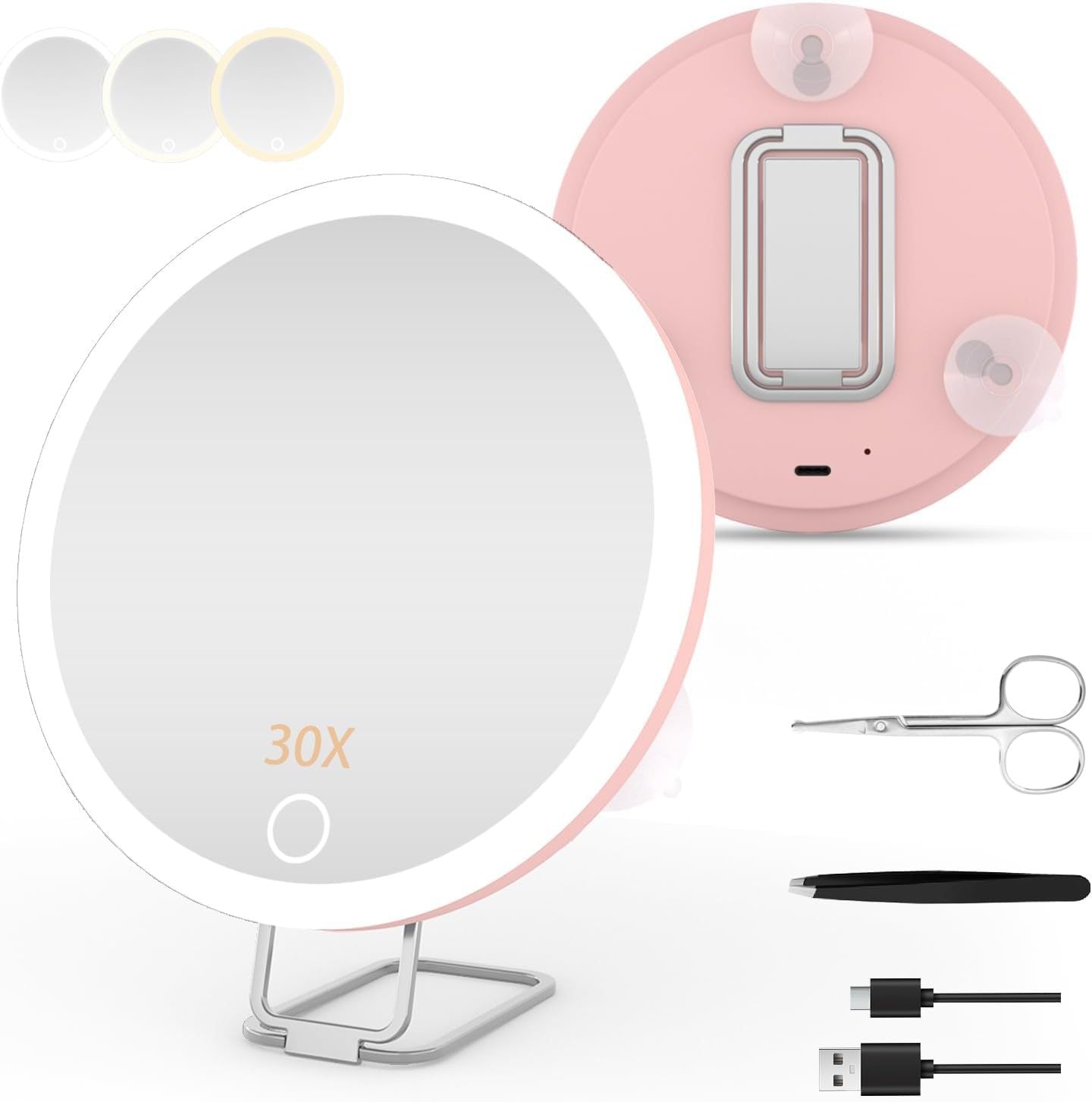 LED Makeup Mirror with Light Stand and Rotating Frame - Multiple Magnifications