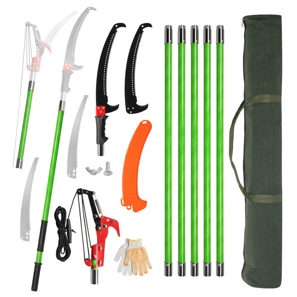 24ft Manual Pole Saw for Tree Trimming - Extendable Garden Pruner Set