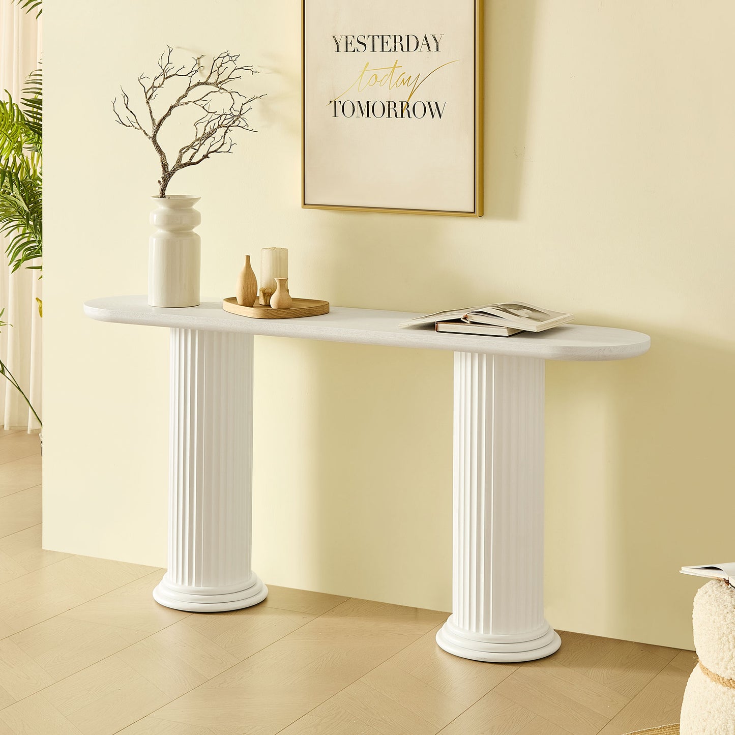 Modern White Console Table with Roman-Style Legs - 62.99 Inch
