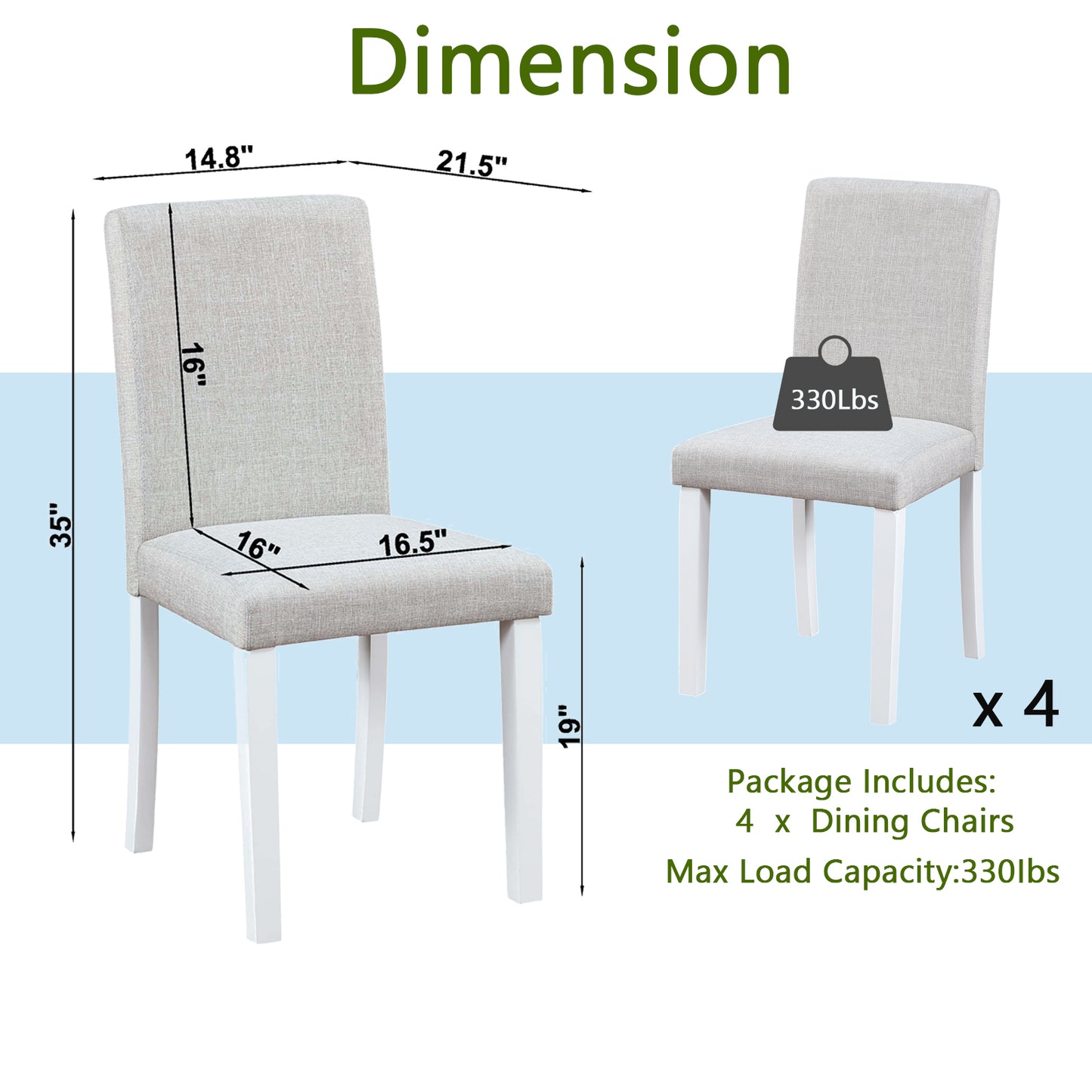 Dining Chairs Set for 4 - Padded White & Gray Kitchen Chairs