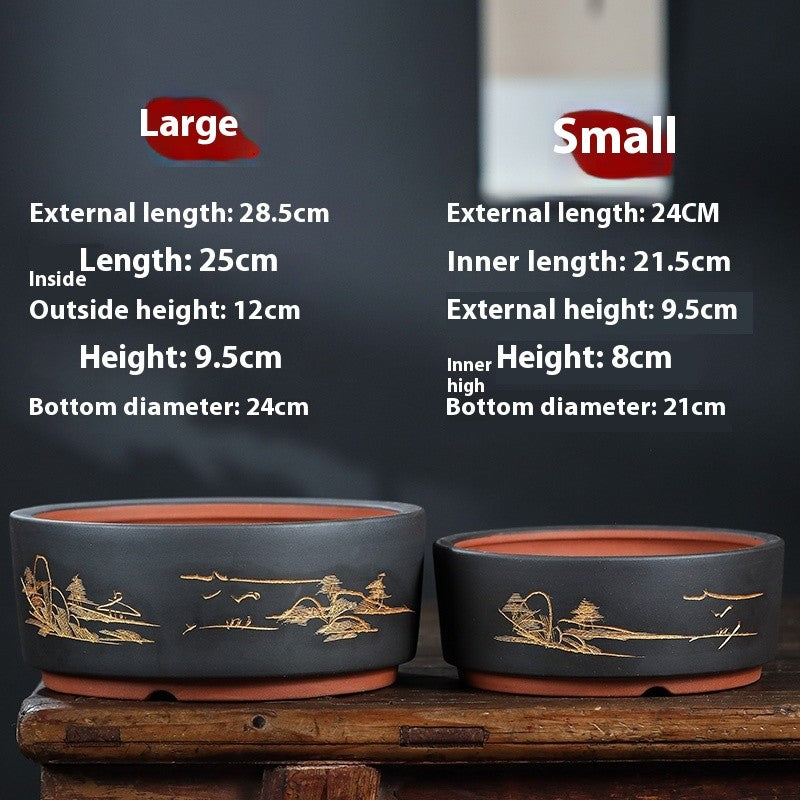 Indoor Bonsai Flower Pot - Round Purple Sand Plant Container for Home Garden