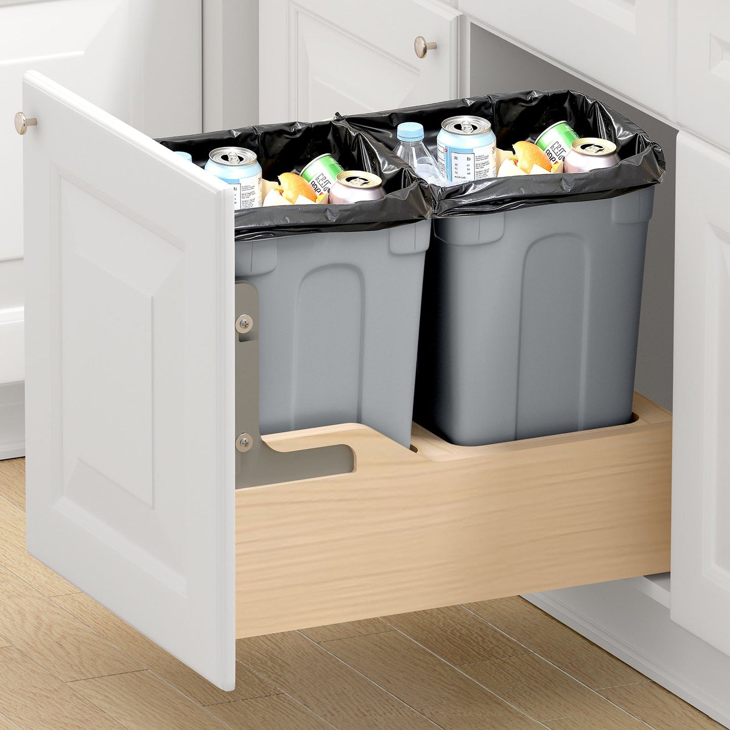Pull-Out Trash Can with Dual 35QT Capacity - Grey