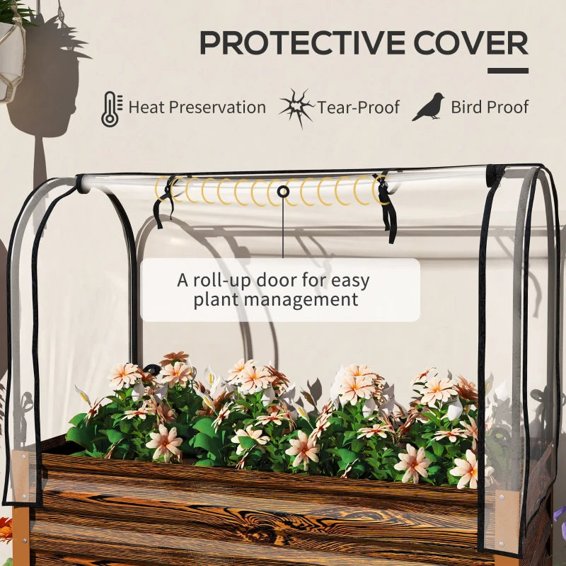 Raised Garden Bed with Cover and Legs - Elevated Planter Box for Vegetables and Flowers, Brown