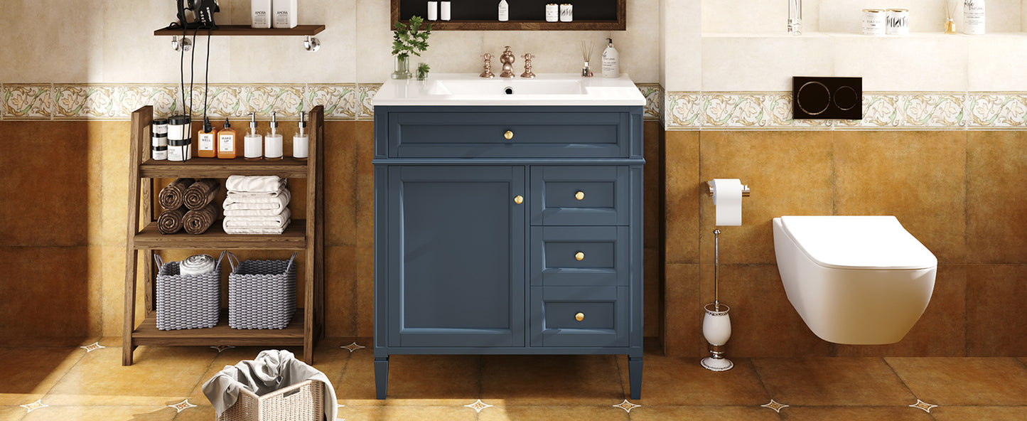 30'' Blue Modern Bathroom Vanity with Sink & Storage Cabinet