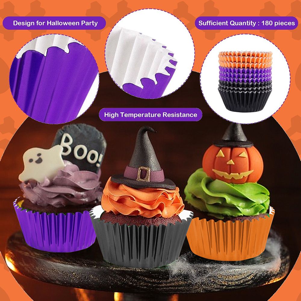 300 Pcs Halloween Foil Cupcake Liners - Black, Purple, Orange