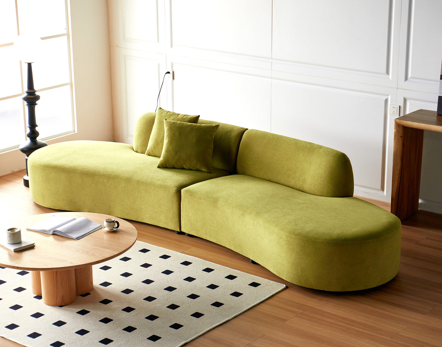 132 Curved Sofa With Throw Pillows, 6 Seater Luxury Velvet Couch Half