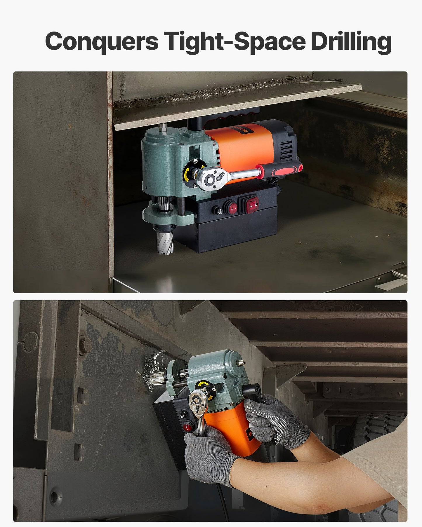 Low Profile Magnetic Drill Press 1300W for Metalworking, 1.4 Inch Boring Diameter - Orange