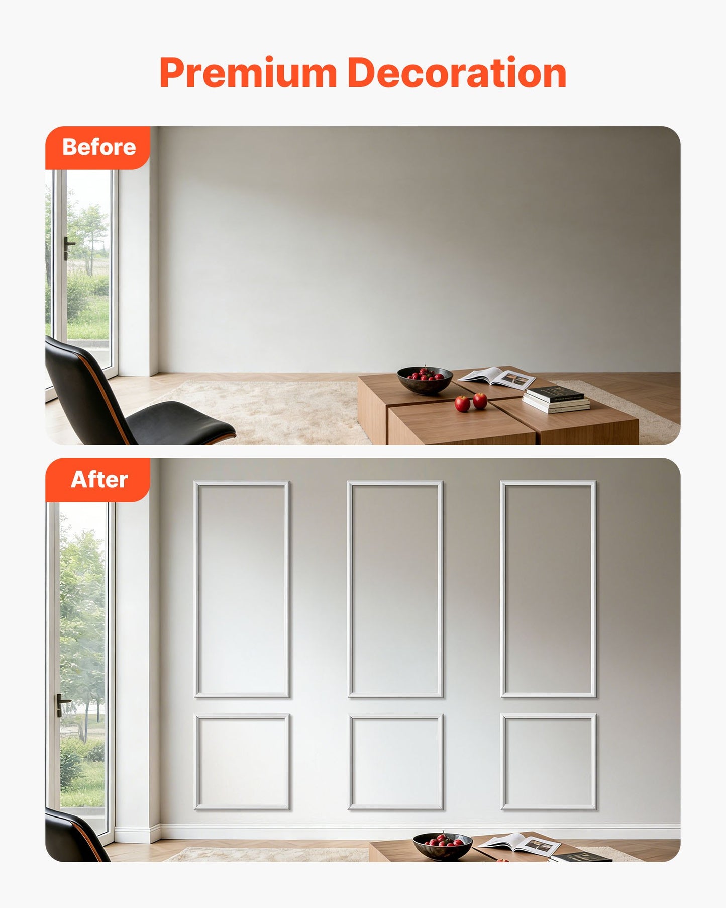 Wall Molding Kit 3 Pack - Lightweight Paintable Wainscoting Panels for Interior