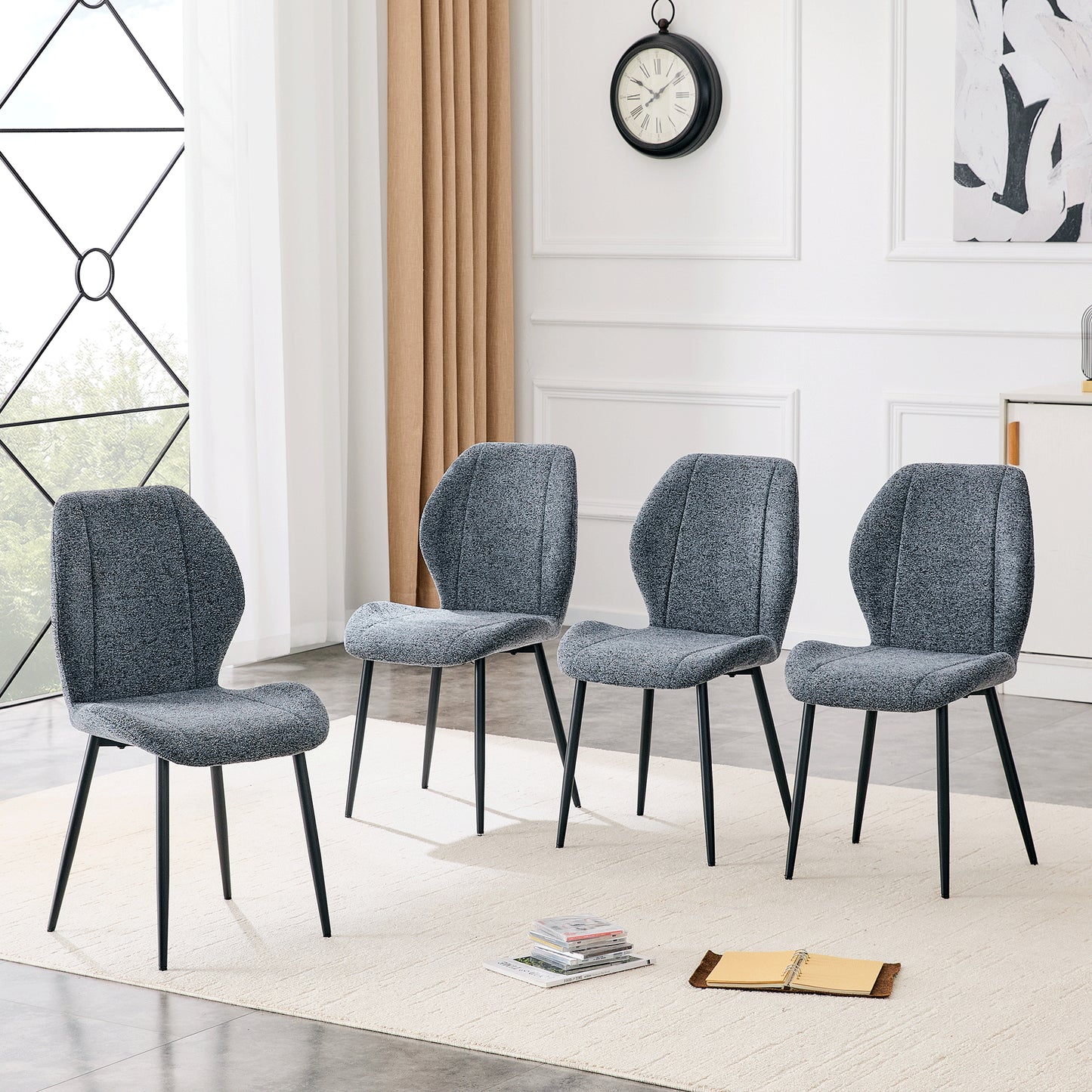 4-pack Of Modern Minimalist Dining Chairs In Smog Blue Fabric,