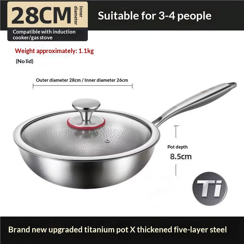 Titanium Alloy Flat-Bottom Wok with Lid - German Quality, 26-30cm Cooking Pan