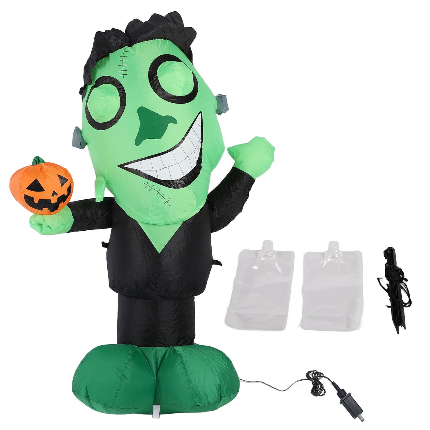3.9ft Inflatable Green Monster With Pumpkin Big Eyes LED Lights