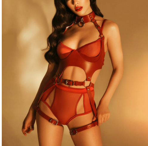 PU Leather Adult Fetish Bondage Suit for Couples and Dancewear