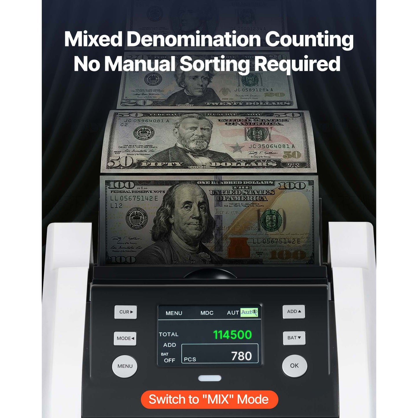 Money Counter Machine 1200 Notes/Min with Fake Detection for Dollar & Euro