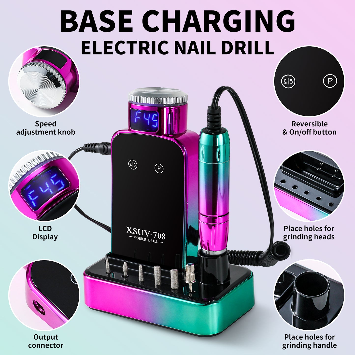 Professional Cordless Electric Nail Drill - 45000 RPM E-File Machine