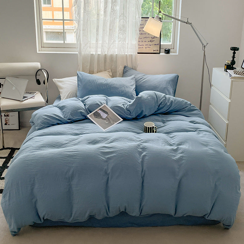 Solid Color Cotton Bed Sheet Set - Soft Washed Bedding Includes Quilt Cover & Pillowcases