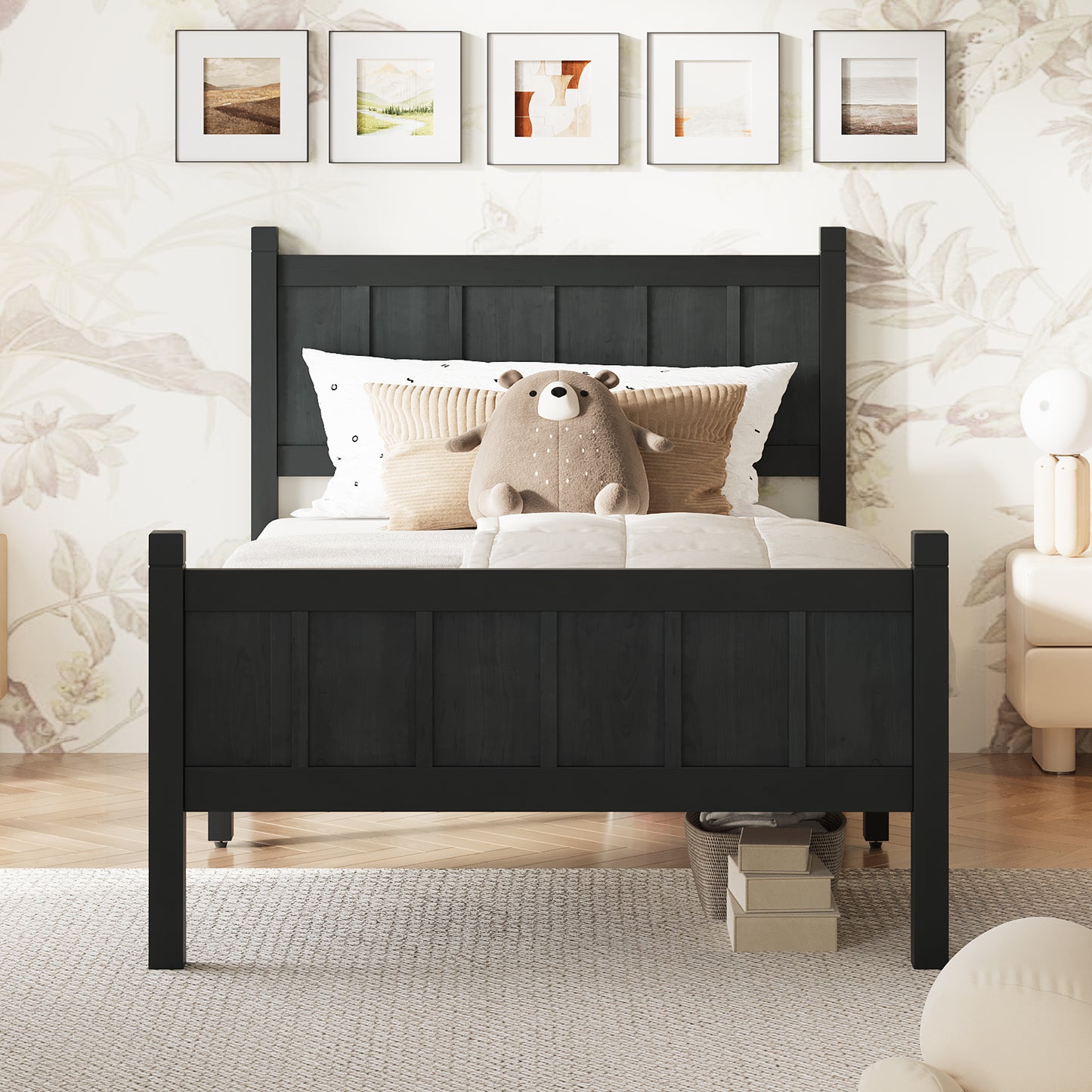 Twin Size Flat Panel Bed With Headboard & Footboard, Minimalist