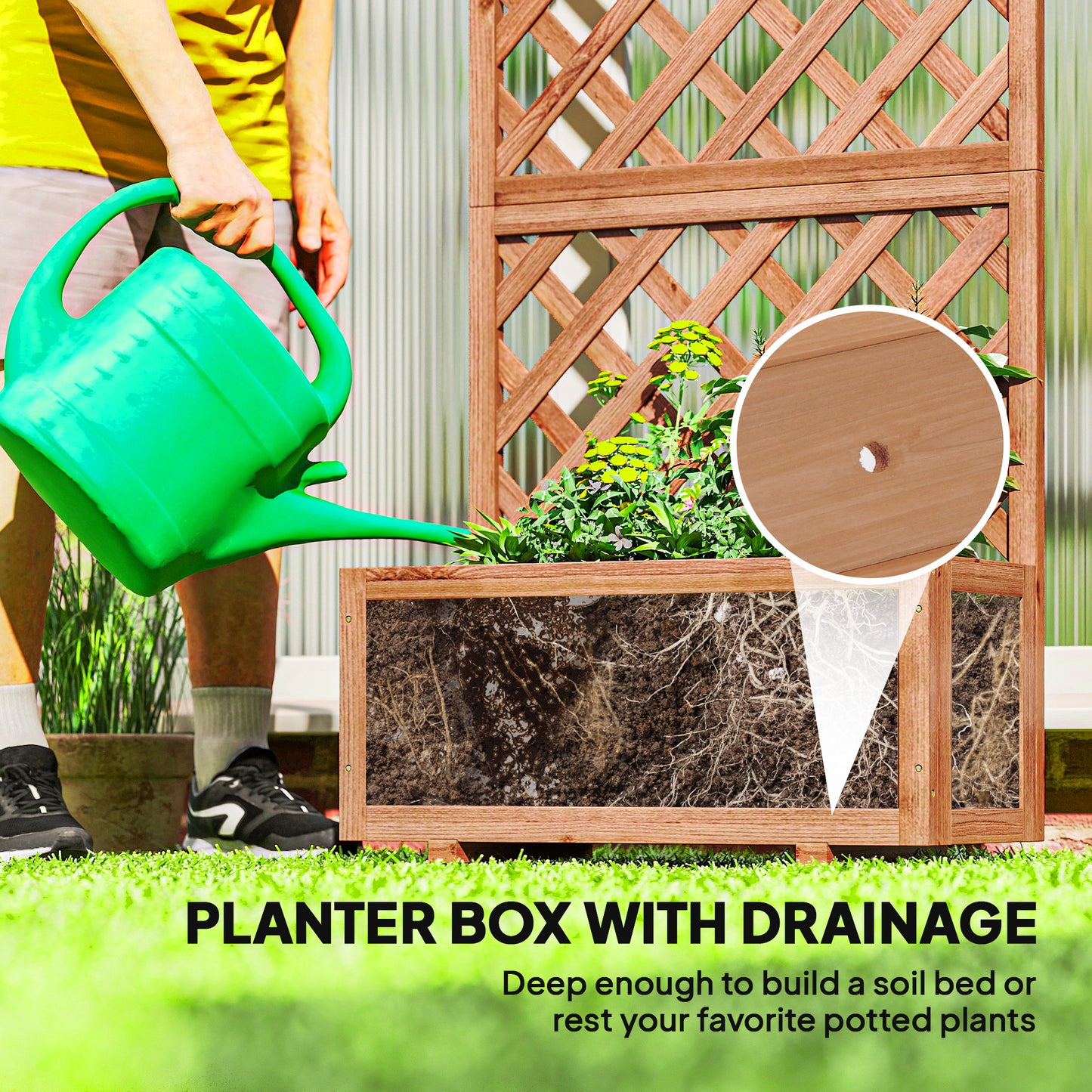 Wooden Raised Garden Bed with Trellis - Outdoor Planter Box, Orange 820x820x85mm