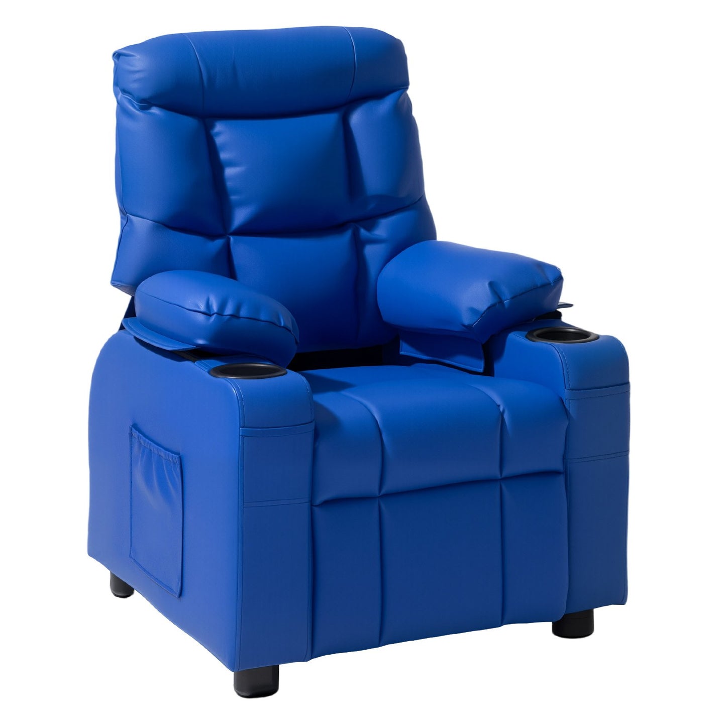 Kids Reclining Chair with Footrest & Cup Holders - Adjustable Toddler Recliner for Boys & Girls, Blue