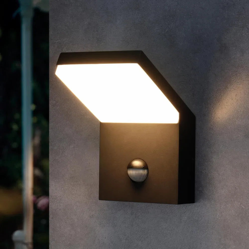 Outdoor LED Wall Light with Motion Sensor - Black Wall Sconce Lamp